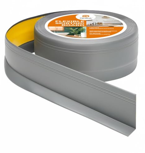 Quest mjuk sockellist självhäftande med fräsningar – 50 mm x 20 mm – PVC-golvlist, böjlist för kök, badrum, vägg, golv – dekorativ, UV-resistent – 15 meter, grå