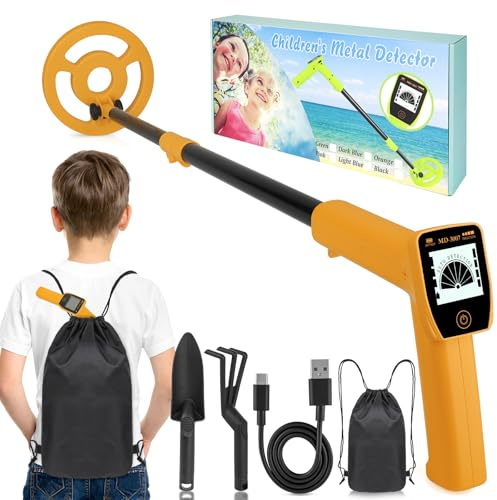 Metal Detector Kids - iTayga 2026 Rechargeable Kid Metal Detectors with 1800mAh Battery, Adjustable Height 24-35, High Accuracy Coil Waterproof Gold Detector with LCD Display for Outdoor, Orange