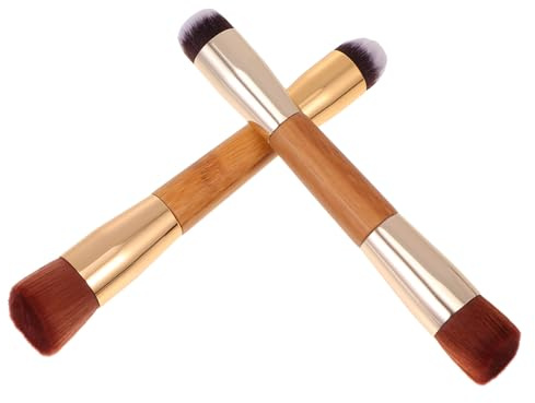 Zerodeko Brocha para Maquillaje Doble Punta 2 Piezas Mango de Madera de Bambú, Pincel para Polvos Sueltos y Rubor, Tamaño Compacto, Adecuado para Uso Profesional y Personal