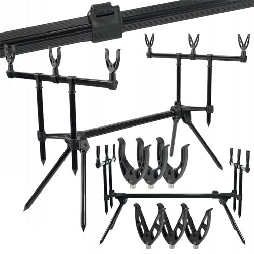 A&N Rod Pod für 3 Ruten – Karpfen Rutenständer verstellbar 75–124 cm, Stabiler Angel Rutenhalter mit Universalgewinde für Bissanzeiger, inkl. Transporttasche