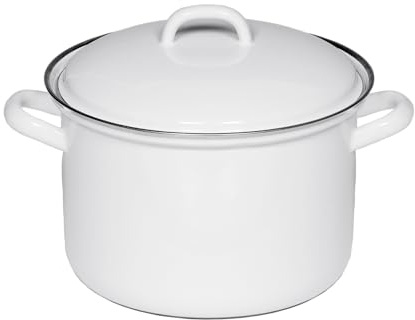 Riess, 0125-033, Topf mit Deckel Ø 22cm, WEISS, Emaille, Vol. (rec.): 4,5 Liter, Made in Österreich, LBH: 30,0x23,8x19,9cm, 1,942kg, Induktionskocher kompatibel, Gasherd geeignet, Ofenfest