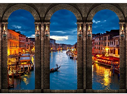 Runa Art Fototapete Venedig Fenster Modern Vlies Wohnzimmer Schlafzimmer - Made in Germany - 308 x 220 cm Blau Orange 9072010a