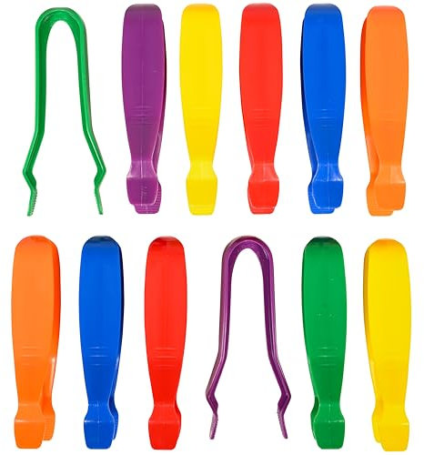 edxeducation Pinzas jumbo – Juego de 12 – A partir de 18 meses – 6 colores – Pinzas de plástico para niños – Pinzas para niños pequeños para habilidades motoras finas y contenedores sensoriales
