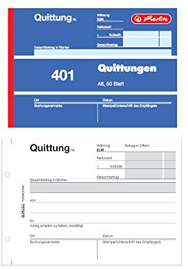 8er Max-Pack Herlitz Quittungsblock 401, A6 quer, 50 Blatt