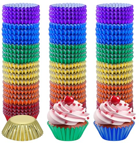 Elcoho 600 Pieces 1.25 Inch Mini Foil Metallic Cupcake Liners Muffin Paper Cases Baking Cups, 6 Colors