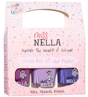 Miss Nella Kids Nail Polish Set, Purple Unicorn, peel off nail varnish | Purple non toxic nail polish, water based toddler nail varnish presents for 4 + year old girls, made in France