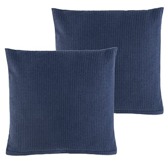 WOHNWOHL Waffelpiqué Kissenhülle • Kissenbezug • Sofakissen-Hülle • Dekokissen • 100% Baumwolle • Größe: 45 x 45 cm • Packungsgröße: 2er Pack • Farbe: Dunkelblau