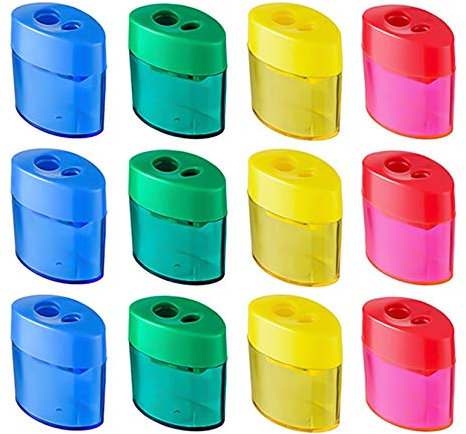 tao pipe 12 Stücke Bleistiftspitzer Doppel Loch Oval Bleistift Spitzer mit Deckel und Behälter Manueller Anspitzer Kinder Pencil Sharpener für Schule Büro