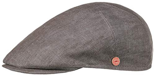Mayser Sidney Leinen Flatcap Schirmmütze Schiebermütze Leinencap Herren - Made in the EU mit Schirm, Futter Sommer Frühling-Sommer - 61 cm braun