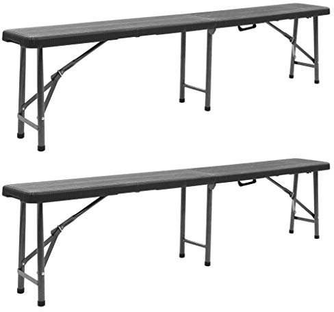 Tidyard 2 x Klappbank Gartenbänke Klappbank-Set Bänke Gartenbank esszimmerbank 180 x 25 x 43 cm Mit Tragegriff,Truhenbank Sitzbänke Rattan-Design,Witterungsbeständig,HDPE