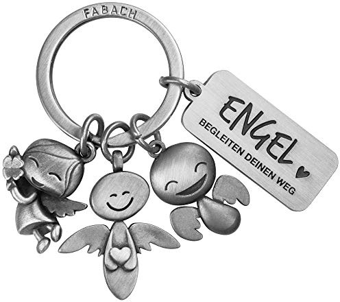 FABACH Schutzengel Schlüsselanhänger 3 Engel mit Gravur - Auto Schlüsselanhänger aus Metall mit Botschaft für Autofahrer - Geschenk Glücksbringer Auto Führerschein - Engel begleiten deinen Weg