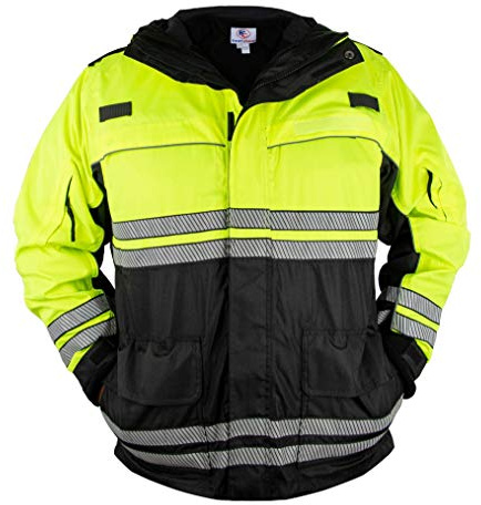 First Class Men's High Visibility Waterproof Parka Jackets with Reflective Tape (Lime Green and Black, Large)