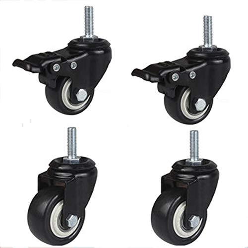 4 Stück 40 mm Transportrollen,360 Grad Leise Rollen, Mit Gewindestift M8/M10x15mm/25mm,Kleine Lenkrollen,Doppellager,2 Mit Bremsen, Für Schränke, Schreibtische Und Kleine Möbel,Schwarz(M10x15mm)