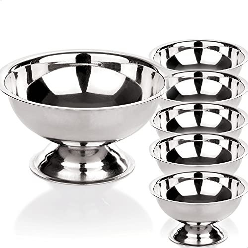 Kerafactum 6 vasos para helados, cuencos para helados, forma redonda, cuenco de postre, diámetro de 9 cm, para servir helado de acero inoxidable