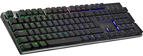 Cooler Master SK653 Kabellose mechanische Gaming-Tastatur (Full-Size) – Mit flachen schwebenden Tasten, Bluetooth/Kabel Hybrid, RGB-Beleuchtung, PC- und MacOS-kompatibel – IT-Layout, Rote Schalter
