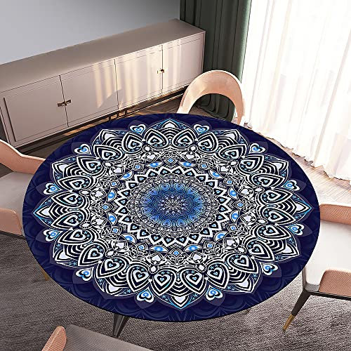 FANSU Runde Tischdecke Garten Abwaschbar, 3D Motiv Serie Polyester Fleckschutz Tischdecken Größe Wählbar für Gartentisch, Outdoor in Kiche, Haushalt & Wohnen (Dunkelblaues Boho,Durchmesser 200cm)