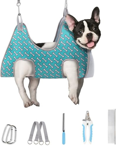 Supet Dog Grooming Hammock Harness for Dogs Cats, Relaxation Pet Nail Clipper Hammock, Restraint Dog & Small Animal Leashes Sling for Groomingk for Nail Trimming (Coral Blue, S)