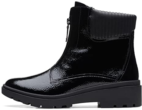 Clarks Women's Calla Zip Mid Calf Boot, Black Crinkle Patent Synthetic, 8.5 Medium US