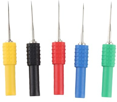 5Pcs Back Probe Pins, HT307A Multimeter Probe Pins Test Lead Back Probe Automotive Back Probe with 20 Replacement Pins for Automotive Diagnosis, Testing and Repairing (Red Black Yellow Green Blue)