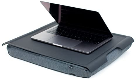 Bosign. Knietablett Laptray mit Sitzsack-Kissen für Laptop, Frühstück. Rutschfestes Tablett. Abnehmbarer und waschbarer Kissenbezug. Schwarzes Tablett. Graues Kissen. Groß (46 x 38 x 6,5 cm)
