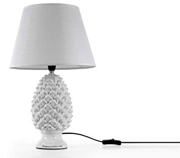 Gicos Lampada lumetto forma pigna con base in ceramica colore bianco cappa bianca 45CM cm attacco lampada E14 TOR-830686