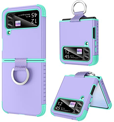BENTOBEN for Samsung Galaxy Z Flip 4 Case, Z Flip 4 5G Case, Heavy Duty 2 in 1 Full Body Rugged Shockproof Protection Cover with Ring Girls Women Boy Men Covers, Purple/Mint