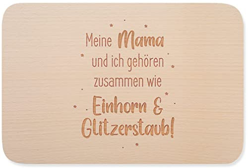 JUNIWORDS Frühstücksbrettchen, Meine Mama und ich gehören zusammen wie Einhorn & Glitzerstaub!, Holzbrett Frühstücksbrett Holzbrettchen (1008688)