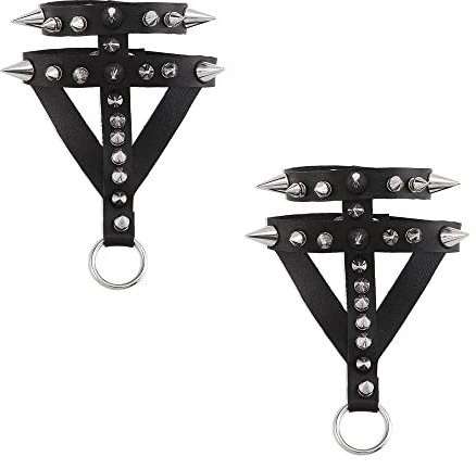 XCSJ Punk Gothic Stil Ring Armband Einstellbar Persönlichkeit Schmuck mit Kette und Nieten aus PU Leder Gothic Rock Punk Cosplay Armband für Halloween Bühne Requisiten Kostüm Zubehör (schwarz, 2pcs)