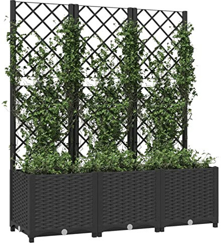 Festnight Fioriera da Esterno con Grigliato e Spalliera in PP Nero 120x40x136 cm