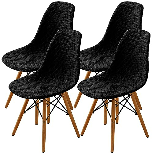 SHENGYIJING Esszimmerstühle Abdeckungen 2/4/6 Stück,Stil Shell Esszimmerstuhl Mid Century Modern Stuhl Sipcover,Gepolsterte Dining Accent Side Stuhlhussen (Schwarz,4 Pieces)