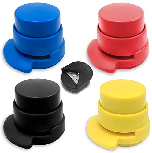 GZjiyu 4 Stück Tacker, Umweltfreundlich Klammerloser Hefter für Büro Zuhause, Schule, Rechnungen, Dokumenten mit 1 Stück Eckenschneidemaschine (Plastik)