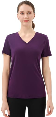 Merino Protect 100% Merino Wool V Neck T-Shirt for Women Short Sleeve Base Layers Odor Resistance Tops for Outdoor Hiking