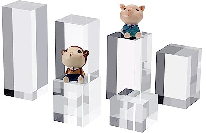 KCGANI 6Pcs Clear Acrylic Cube Display Risers Stands, Square Polished Acrylic Photo Props, Transparent Solid Acrylic Display Blocks for Action Figures Collection Jewelry Cosmetic Boutique Crafts
