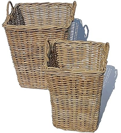 Rattan Korb MATERA 2er Set mit Henkel eckig aus Natur-Rattan geflochten | rustikal Weidenkorb Flechtkorb Obstkorb | Boho Chic Allzweckkorb | CV504