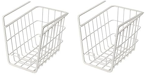Knadgbft Lot de 2 paniers de rangement à suspendre sous le placard de cuisine, étagère de bureau - Blanc, Fer, 23.5 x 15.5 x 21 cm, Moderne, Ventilation de drainage