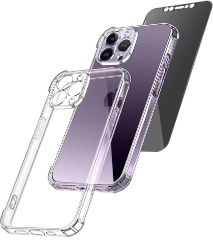 iTemizer Transparente Schutzhülle für lPhone 14 Pro Max stoßfest Silikon und Kameraschutz mit MagSafe Aufladung und militärischem Schutz + Ceramic Folie matt Privacy lPhone