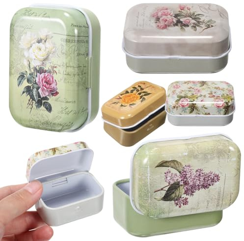 Holibanna Scatole in Latta 8 Pezzi Vintage Coperchio Per Organizzazione Di Cianfrusaglie e Gioielli in Metallo Design Floreale