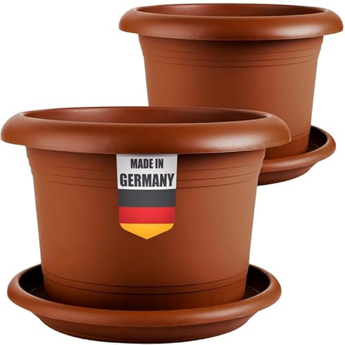2friends Elegantes 2er-Set Pflanzkübel 50cm Rund - Blumentopf drauÃŸen 50cm Durchmesser mit Untersetzer, XXL Pflanzkübel mit optimaler Drainage, Terracotta