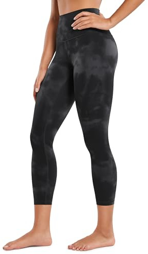 CRZ YOGA Butterleuse Dam Hög midja 3/4 Leggings Capri Blickdicht Sport Yoga Fitness Sommarsport Byxor Black Tie Dye Flowers S