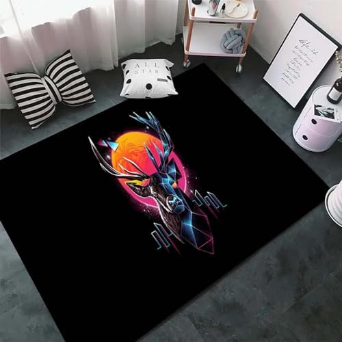 Kind Teppich 140 X 200 Cm / 55.11 X 78.74, Schlafzimmer Teppich, 3D Teppiche Wohnzimmer Teppiche Weich Rutschfest Teppich Für Wohnzimmer Schlafzimmer Bettvorleger Waldtier Elch Rentier -2M8K9Y0C1B8W