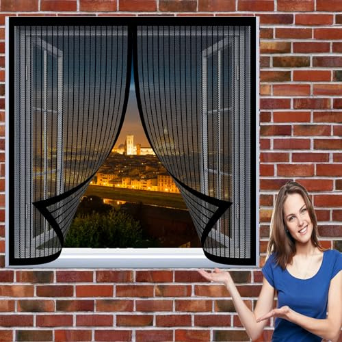 Mosquitero Magnético para Ventana 110 x 102 cm Red de Protección Antimosquitos Cierre Automático sin Taladrar Fácil de Instalar Mosquitera Puertas Adecuada para Varias Ventanas, Negro