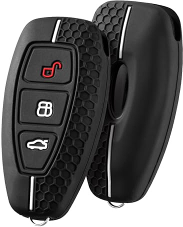 OATSBASF Autoschlüssel Hülle Geeignet für Ford 3-Tasten (nur Keyless Go) Schlüsselhülle Cover Case Silikon Schlüsselbox (Weiß Linie)