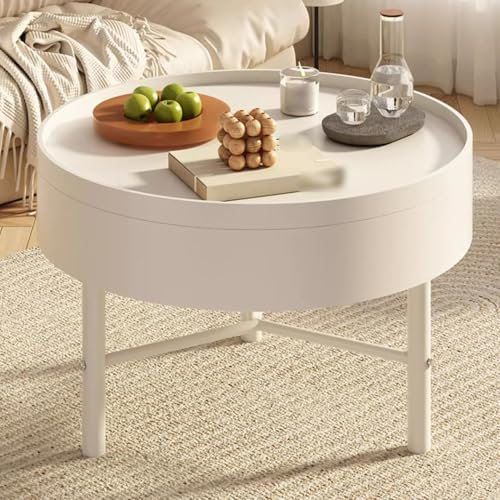 BAYTEWJX Couchtisch Rund Modern,Moderner Zentraler Couchtisch,Abstelltisch Wohnzimmertisch,Runde Couchtische,Kleiner Couchtisch für Wohnzimmer,Einfach zu Montieren,für Wohnzimmer Büro Wohnung.(Wit)