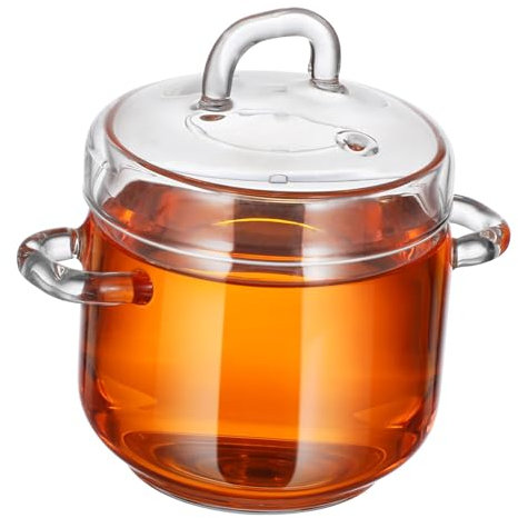 LALADEFIEE Glass Soup Pot with Lid 350ml Heat-Resistant Stewing Pot Double Handle Medium Size Suitable for Kitchen Cooking and Soup Preparation