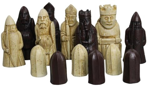 Isle of Lewis II Schachfiguren aus Kunstharz, 8,9 cm, elfenbeinfarben und braun