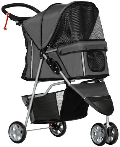 PawHut Dog Stroller Foldable Dog Pram Cup Holder Small Pets Charcoal Grey