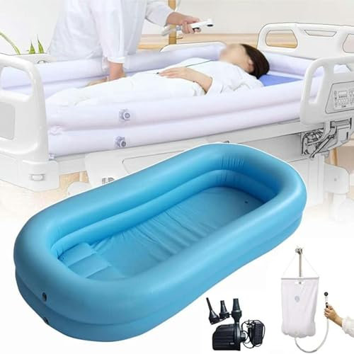 Aufblasbare Badewanne, Duschbad, Waschbecken-Set für ältere Menschen, behinderte Senioren, bettlägerige Patienten, behindertes Bad im Bett mit ausgezeichneter Luftpumpe zum gemeinsamen Ausatmen und