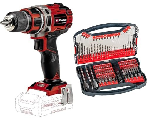 Einhell Taladro/destornillador con Batería TE-CD 18/50 Li BL Solo Power X-Change (18 V, máx. 50 Nm, portabrocas de 13 mm, sin Batería ni Cargador) + Set 101 piezas de brocas y puntas