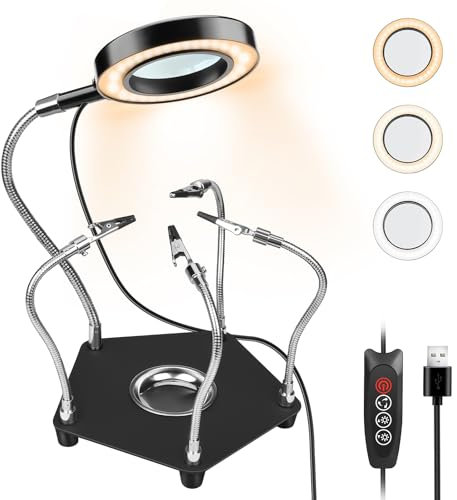 Helping Hands Soldering Station, Lytool Third Hand Soldering Tool with 3X Magnifying Glass Dimmable LED, Flexible Helping Hands Soldering with 4 Flexible for Welding Repair Hobby DIY