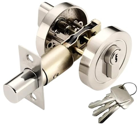 HANDLEZONE® Single Cylinder Deadbolt, Round Deadbolt Lock, Zinc Alloy Lock with Keys – Satin Nickel. Modern Security Lock for 35–50mm Doors (Front, Entrance, Passage, Bedroom)